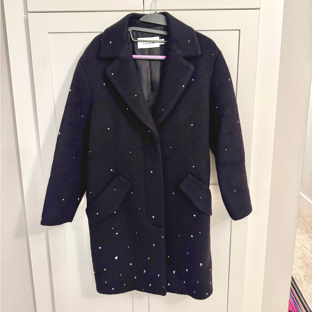 Rare Coach Star Studs Black Wool Coat in size XS, excellent condition.